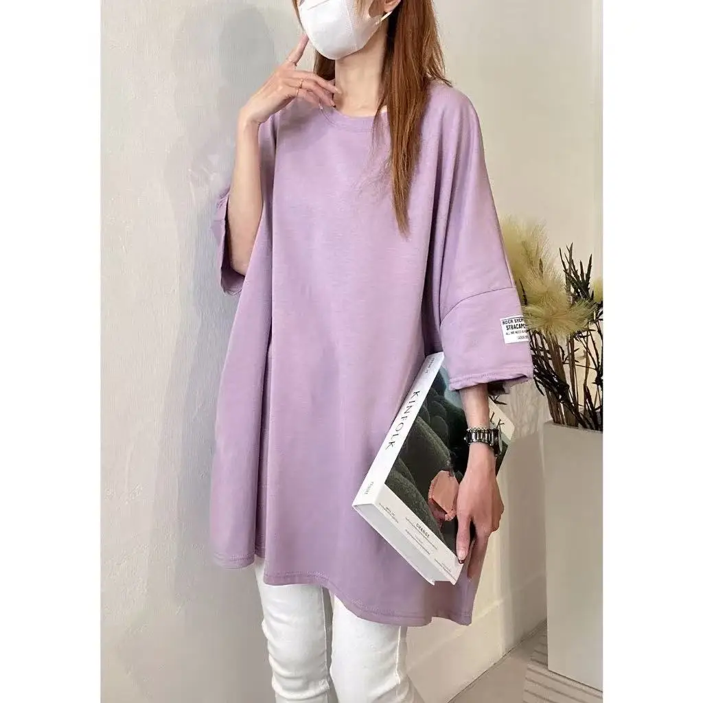 Übergrößes T-Shirt für Erwachsene, Locker Sitzendes Freizeitoberteil für Mollige Frauen und Teenager-Mädchen, Figurformendes Sport-T-Shirt mit Rundhalsausschnitt, Trendiges Erwachsenen-Oberteil – Detail 3