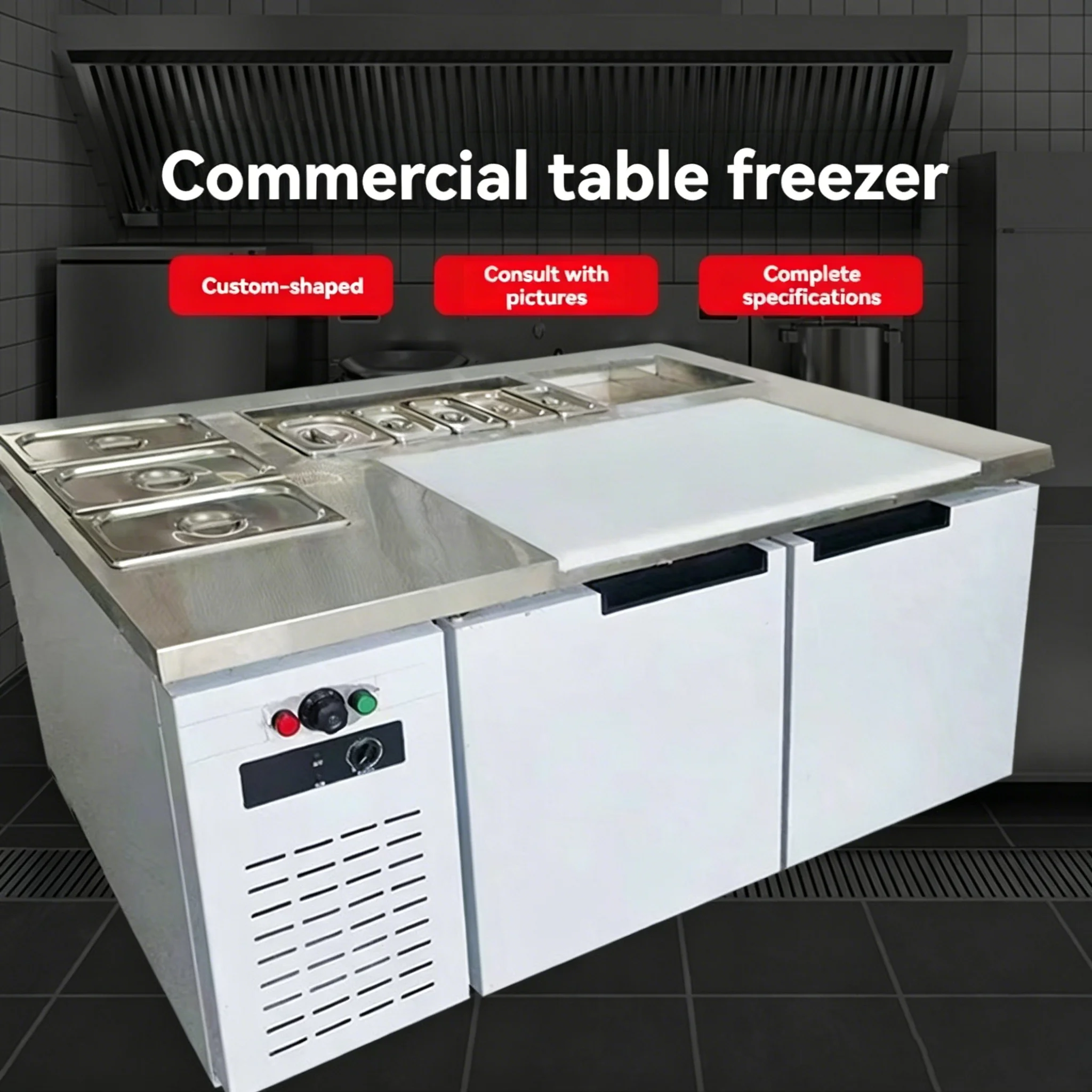 

Hamburger Shop Bun Warmer and Refrigerator, Commercial Freezer Counter with Sticky Plate, Grooved Salad Bar for Restaurant