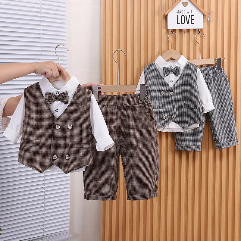 New Spring Autumn Baby Boys Clothes Suit Children Vest Long Sleeved Shirt Pants 3Pcs/Sets Infant Casual Costume Kids Tracksuits