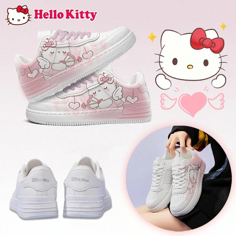 

Hello Kitty Fashion White Sneakers Women Shoes Leather Lace Up Tenis Feminino Zapatos De Mujer Platform Women Leisure Shoes Gift