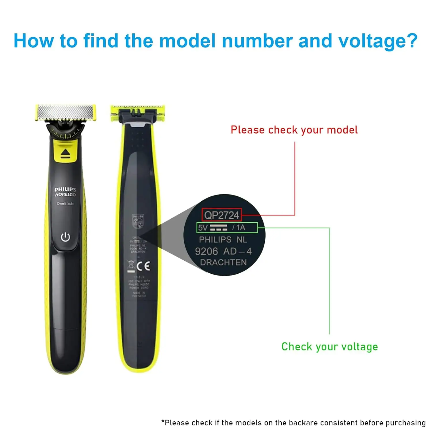 سلك شاحن USB Brangdy 5V متوافق مع ماكينة الحلاقة الكهربائية Philips Norelco One Blade QP2724 QP2834 QP1424 QP1324 QP1924 QP4631