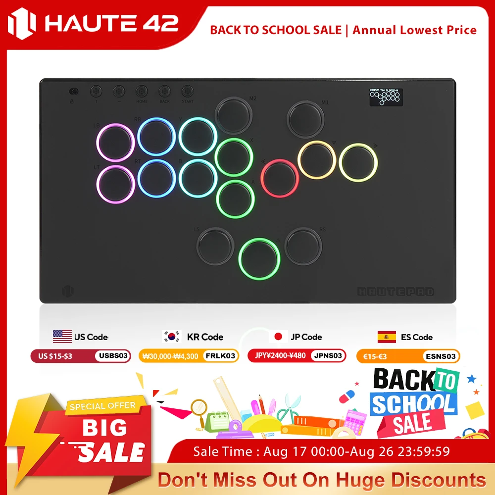 Haute42 E16 Verspiegelter Hitbox Hebellos-Controller für PC/PS4/PS5/Switch/Steam Arcade Stick Controller Joystick Hitbox Fightstick