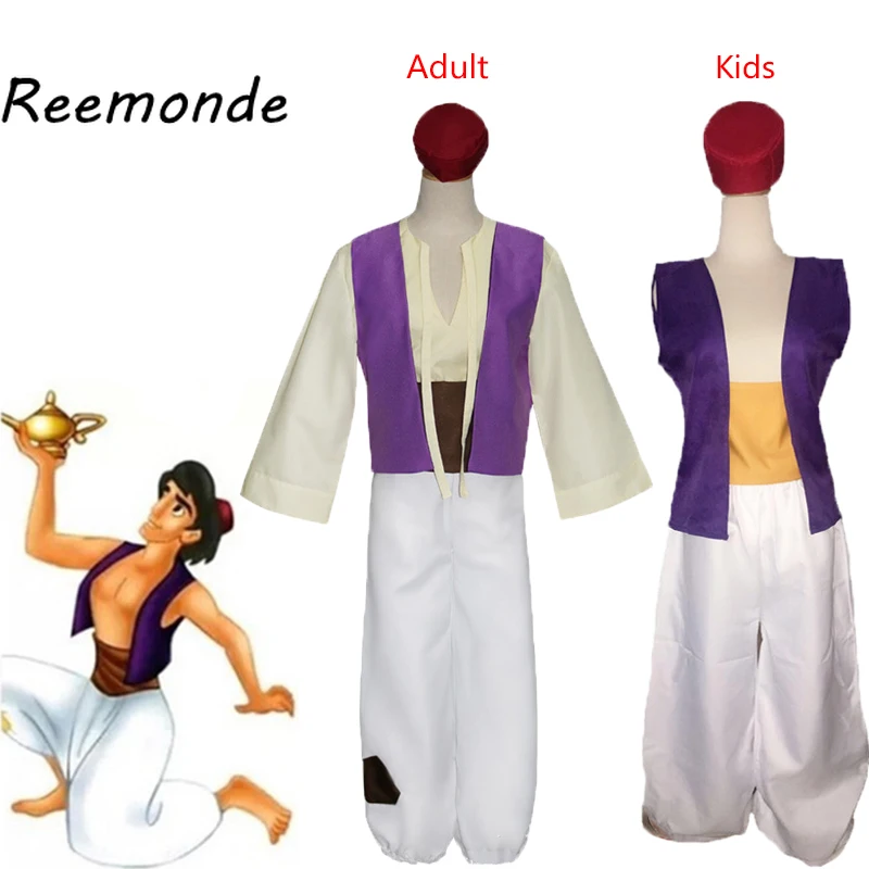 Volwassen Kinderen Aladdin Lamp Prins Cosplay Kostuums Mannen Aladdin Kostuum Halloween Anime Cosplay Pak Fancy Suits Adam Prins Kleding