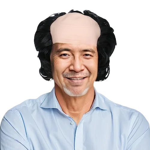 Synthetic White Bald Cap with Side Hair Grandpa Old Man Wig Halloween Cosplay Party Costume Accessory Realistic Fiber Wig