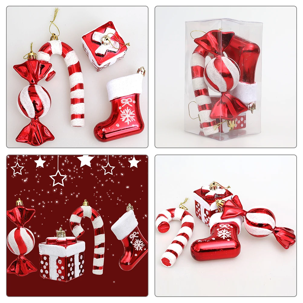 

4 Pcs Candy Cane Pendant Ornaments for Tree Small Decorations Inflatable Plastic