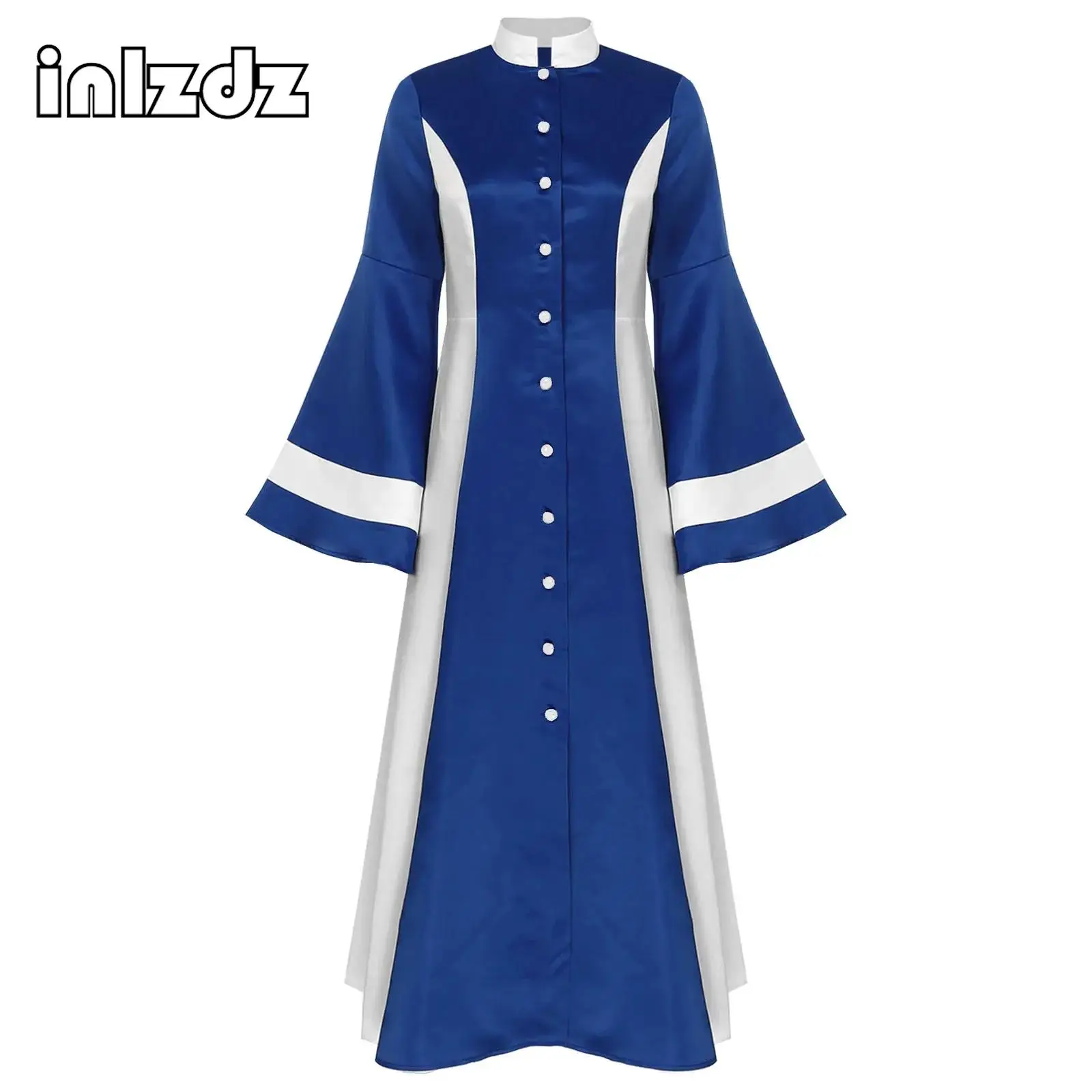 

Color Block Church Clergy Gown Minister Choir Robe for Womens Liturgical Flare Long Sleeve A-line Maxi Long Dress Costume