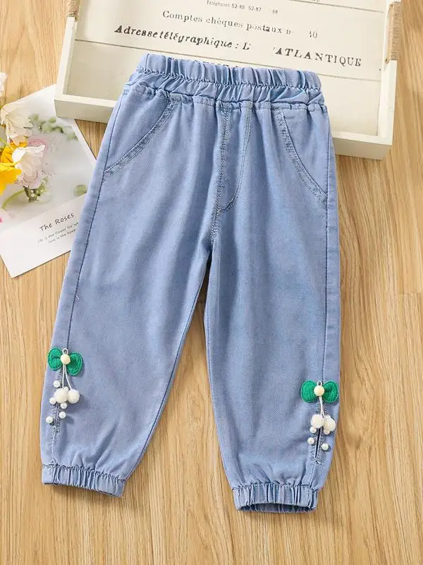 Girls Summer New Style Lyocell Denim Pants Thin Cool Breathable Comfortable Mosquito Proof Nine Point Pants Korean Style Cott...