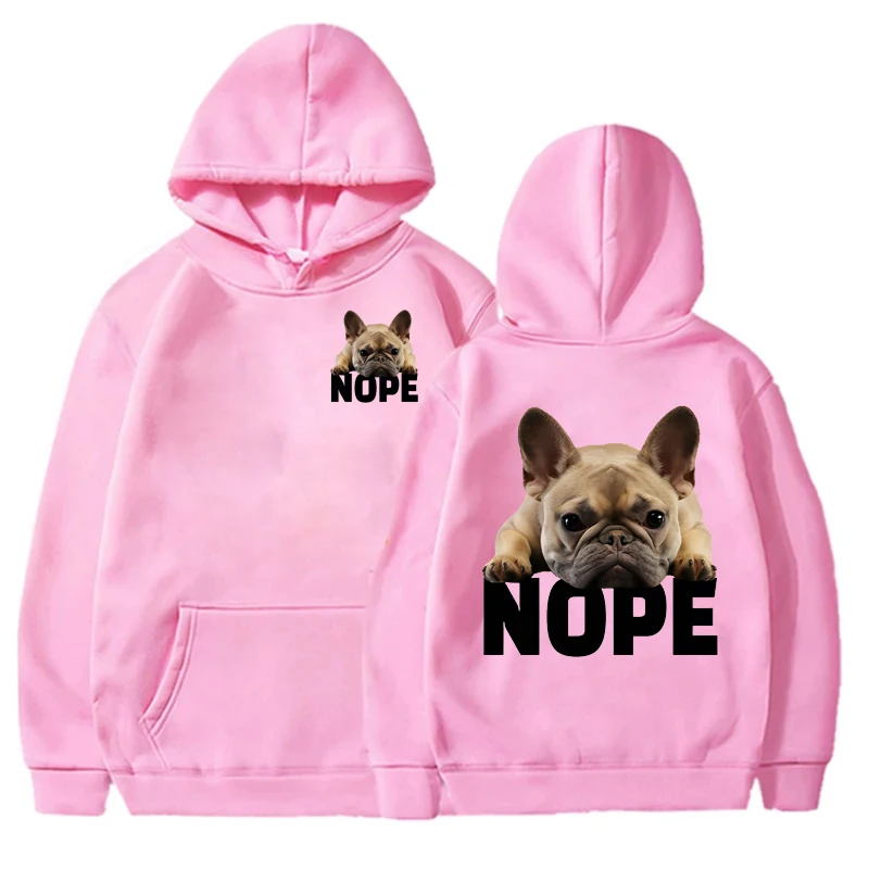 Casual Women\'s Hoodies French Bulldog Nope Print Women Hoodie Stylish Hooded Sweatshirt Long Sleeve Top Black Women Hoodie Tops