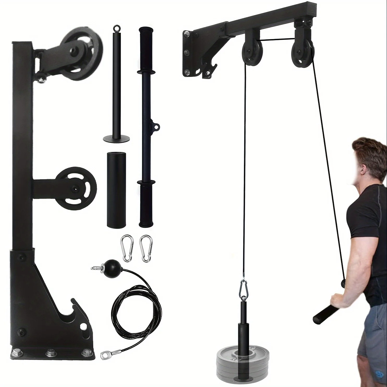 Wandmontierte Kabelzugmaschine - Multifunktionales Fitnessgerät für Lat Pulldown & Low Row |   Hochbelastbares Rollensystem mit Verstellmöglichkeit
