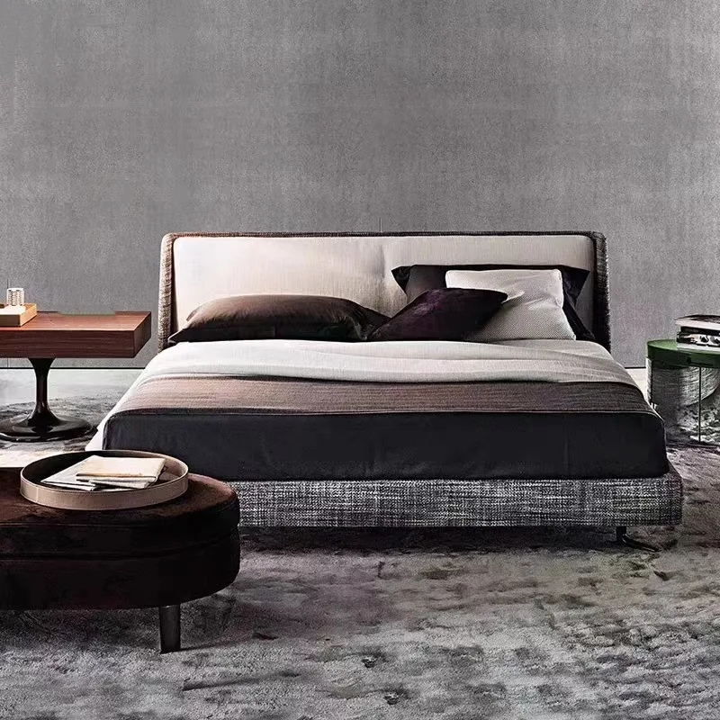 

Italian minimalist design Modern minimalist light luxury Bedroom furniture Fabric leather bed Double bed
