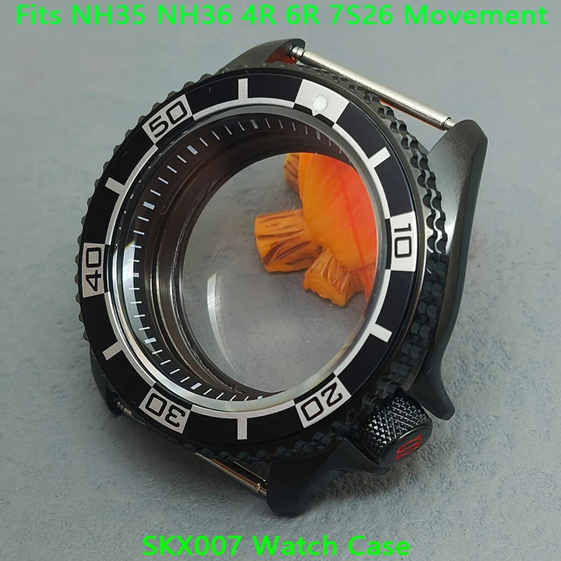 

42mm SKX007 Watch Case Transparent Back Cover Fits NH35 NH36 7S26 4R35 Movement Flat Sapphire Crystal Glass for Mod 28.5mm Dial