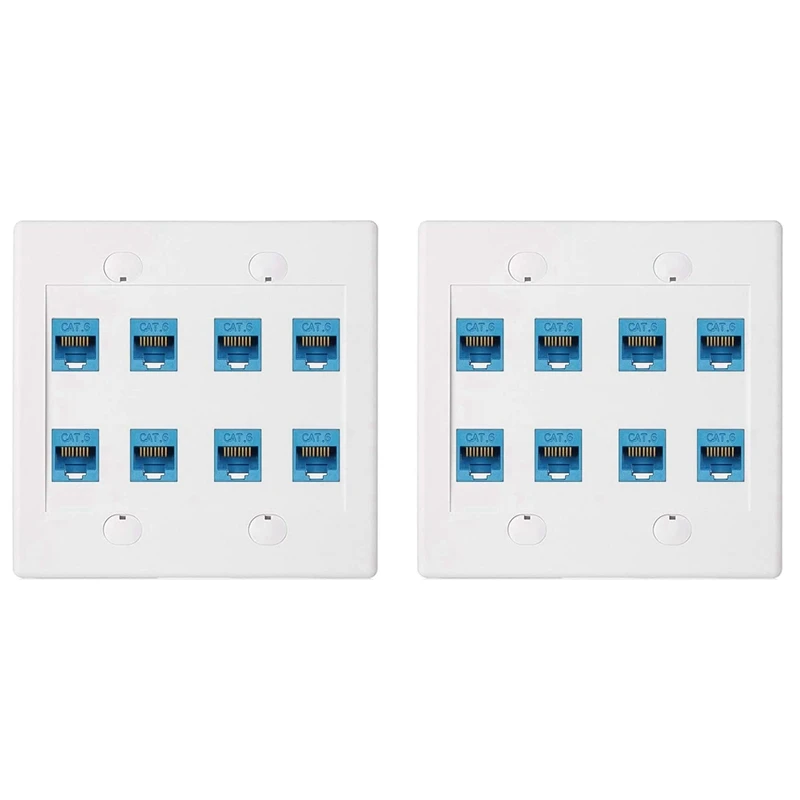 2x Ethernet Wand platte 8 Port - Double Gang Cat6 RJ45 Keystone Jack Netzwerk kabel Frontplatte Buchse zu Buchse-Blau