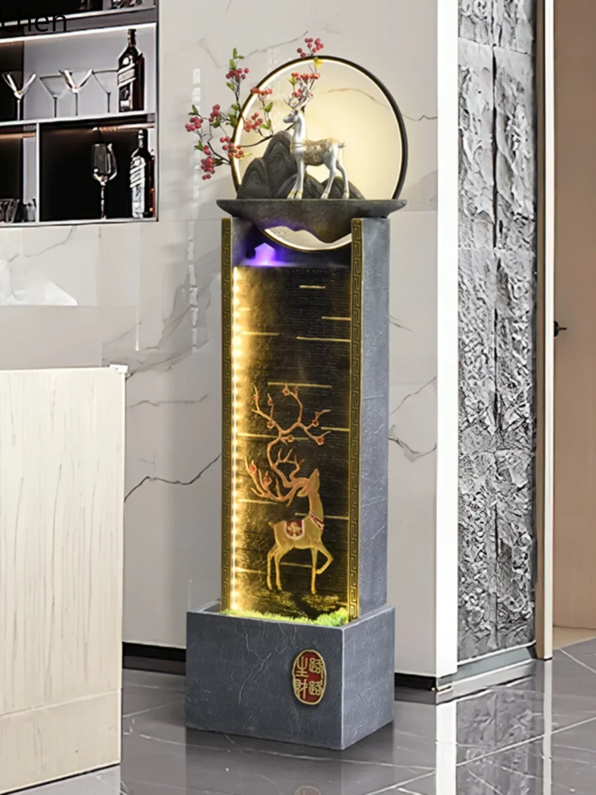 Lucky Water Rockery Fountain Circulating Water Curtain Wall Indoor Living Room Decorationsl11