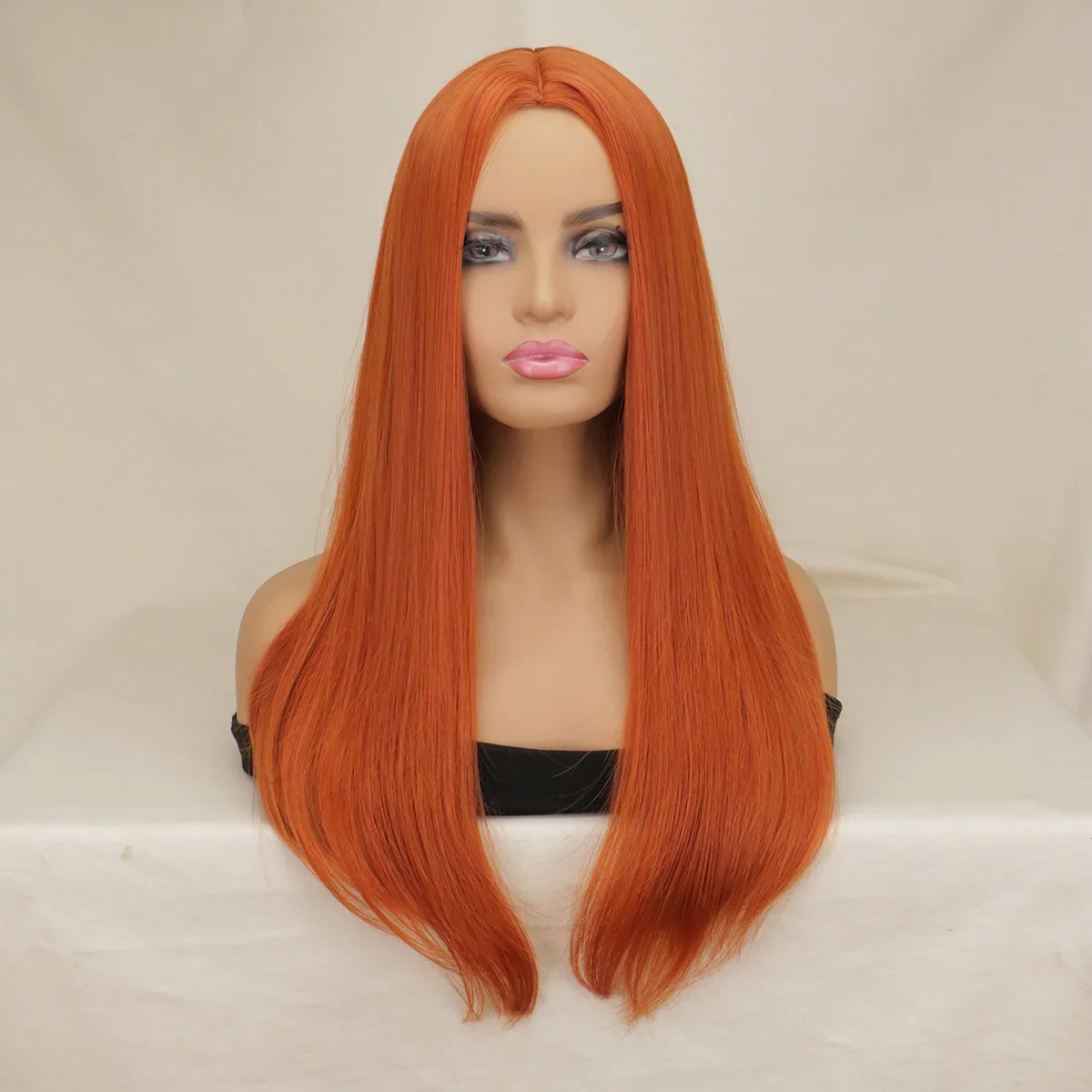 QQXCAIW Long Straight Wig Women Orange Red Natural  Cosplay Party Women Heat Resistant Synthetic Hair Wigs