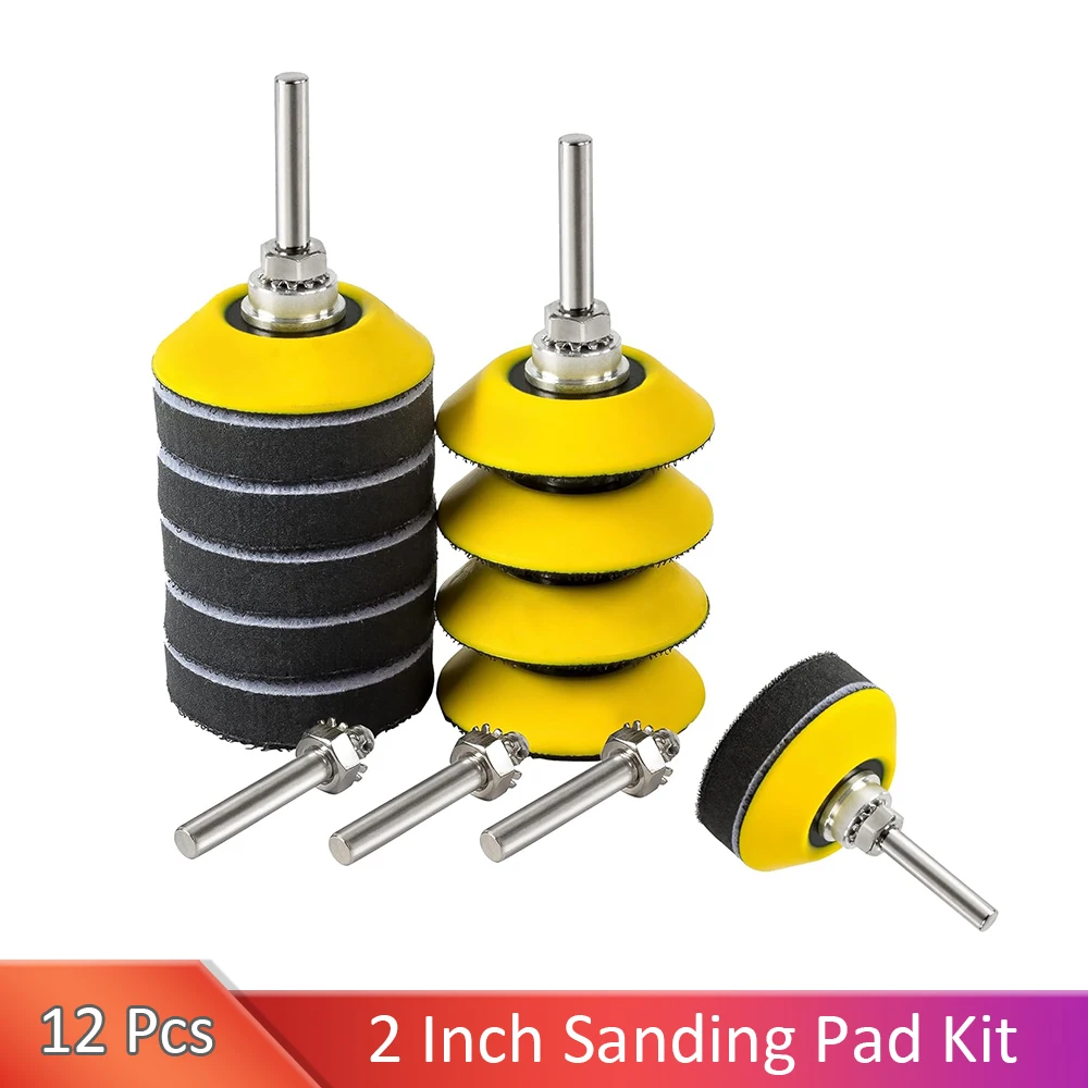 2 Inch Hook and Loop Sanding Pad for Sanding Disc with 1/4 Inches Drill Sanding Attachment and Foam Sanding Pads for Polish Wood