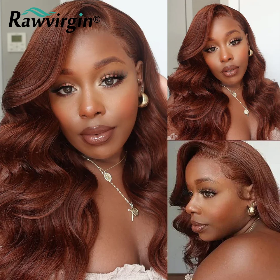 

34 36 Inch Red Brown Ginger 13x4 Lace Front Wig Human Hair Raw Reddish Brown Body Wave Colored Wigs For Women 200% Pre-Plucked