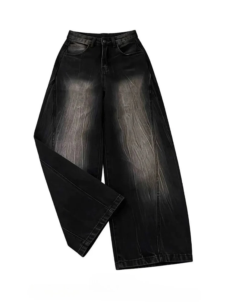 Women's Retro Black Y2k Wide Legs Jeans Girl punk Streets Denim Pants High Waisted Sweatpants Female 90s Vintage Trousers
