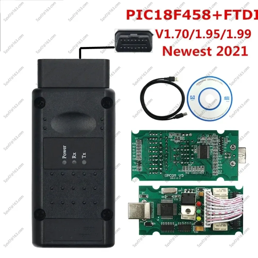 Authentic Opcom 2021 Clone: FTDI & PIC18F458 Based OP COM 1.99 Diagnostic Tool with Flash Programming for Opel CAN BUS Systems.