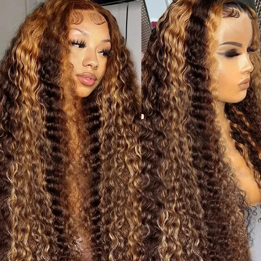 

Highlight Brown 26Inch 180Density Soft Preplucked kinky Curly Lace Front Wig Synthetic Baby Hair Glueless Daily Wear Wig