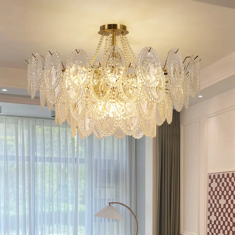 Postmodern Cream Pendant Light Luxury Crystal Glass Pearl Net Red Creative Modern Magnificent Living Room Bedroom Chandeliers