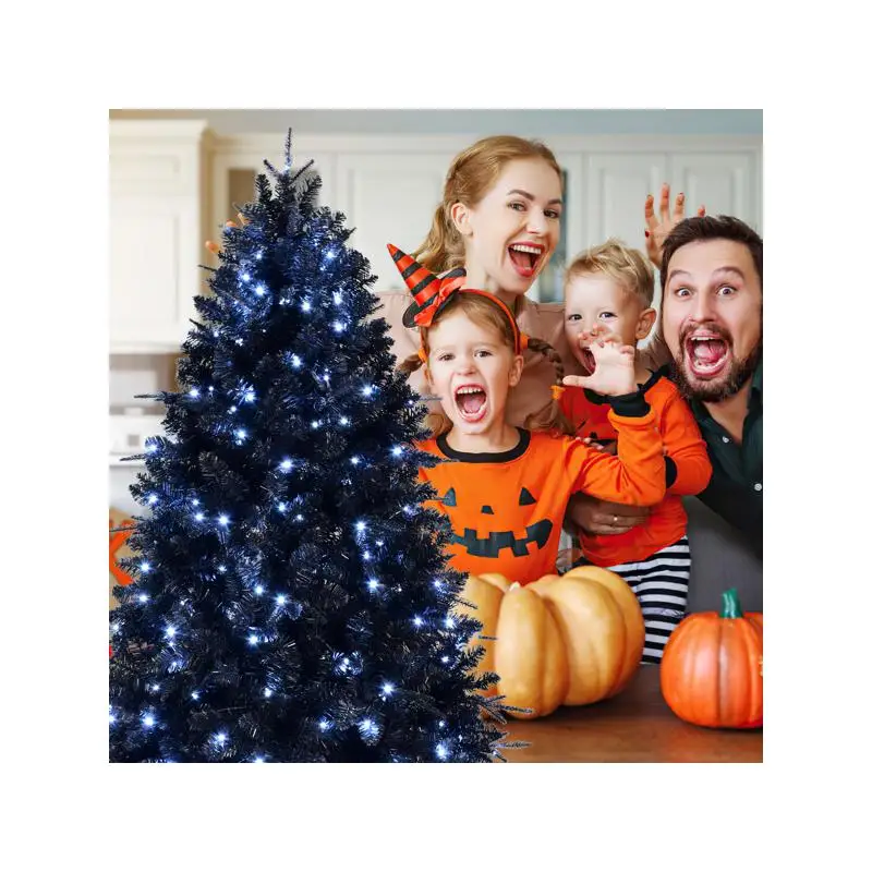 

Черная светодиодная рождественская елка длиной 7 футов с смешанными наконечниками ветвей из полиэтилена/ПВХ 1916 года, складная основа премиум-класса на шарнирах для домашнего праздничного декора