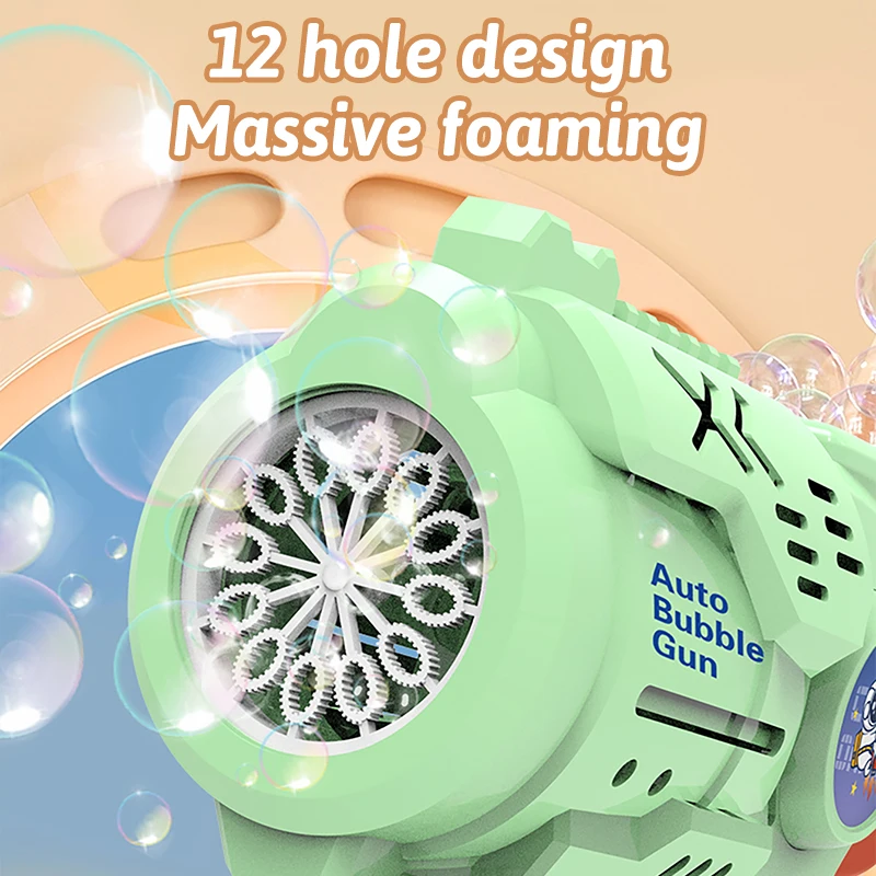 Machine à bulles d'astronaute pour enfants à 12 trous, pistolet de soufflage de bulles portatif entièrement automatique sans batterie ni eau à bulles