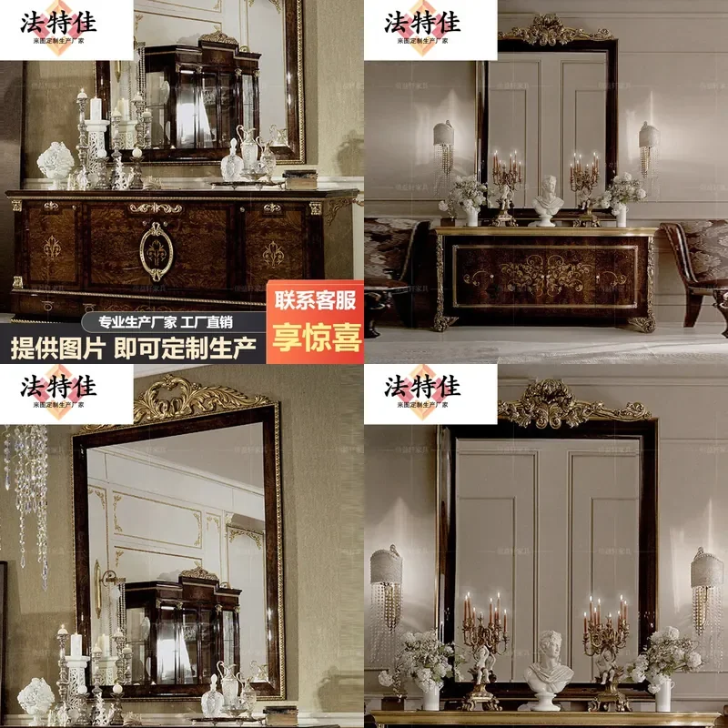 For Italian European Solid Wood Carved Flower Dining Side Cabinet Luxury French Court Style Storage Locker for Villa Large