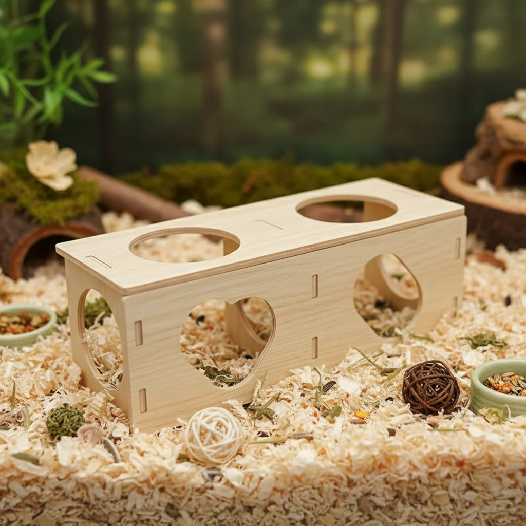 Wooden Small Pet Hideout House Hamster Hideout for Small Pet Golden Bears Dwarf Hamster Tunnel Villa Wooden Cage Accessories