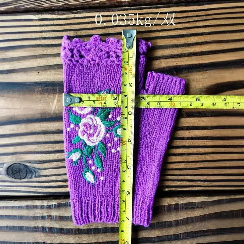 Bienen-Stickerei, niedliche Fingerlose Handschuhe, Vintage, elastische, gestrickte Halbfingerhandschuhe für Winter, Lesen, Schreiben, Studenten – Detail 17