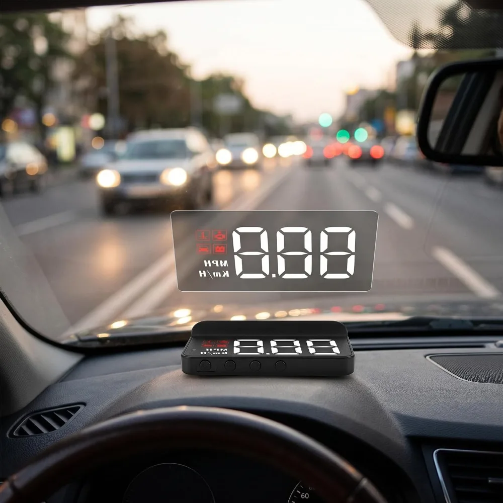 1 Set Multi-Function Display OBD2 HUD Display Crystal Clear Screen Built-in Light Sensor Digital Speedometer HD Projector