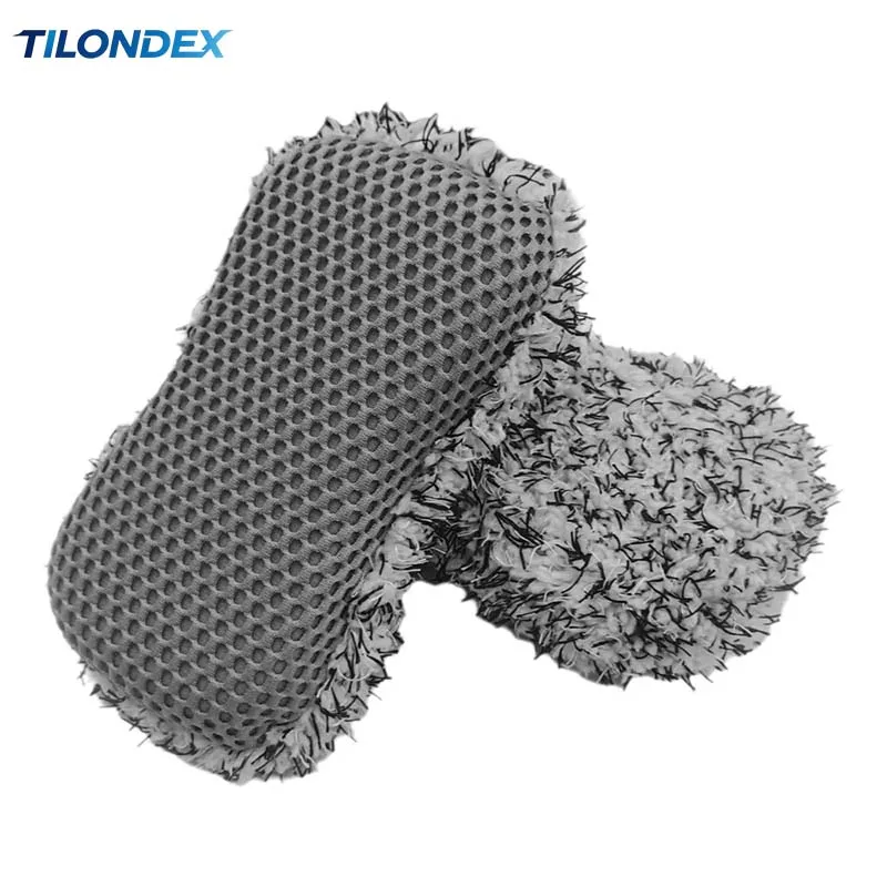 TILONDEX 1/2PCS Dual Sided Car Wash Sponge Microfiber Plush And Mesh Scrub Auto Cleaning Sponge Block for Vehicle Cleaning