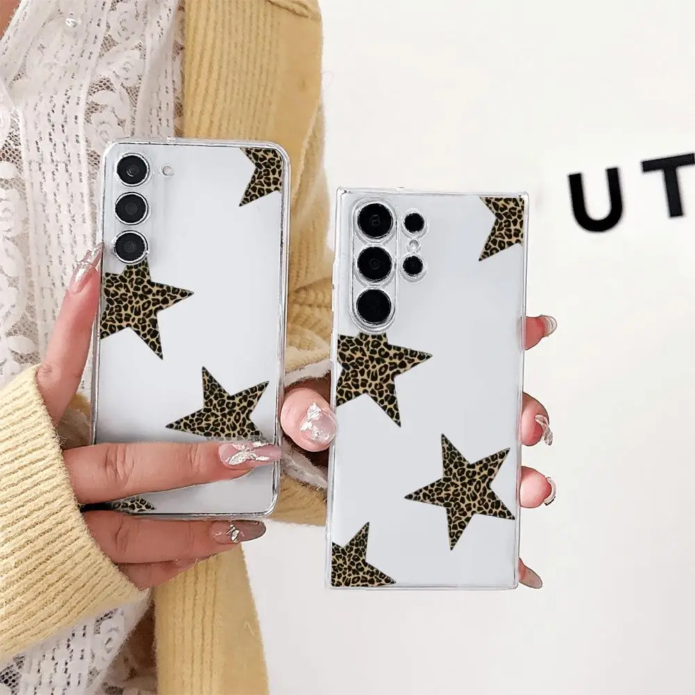 Leopard Star Transparent Phone Case For Samsung GalaxyS26 25 24 23 22 21Ultra FE Full Protective Soft Anti-Scratch TPU Cover
