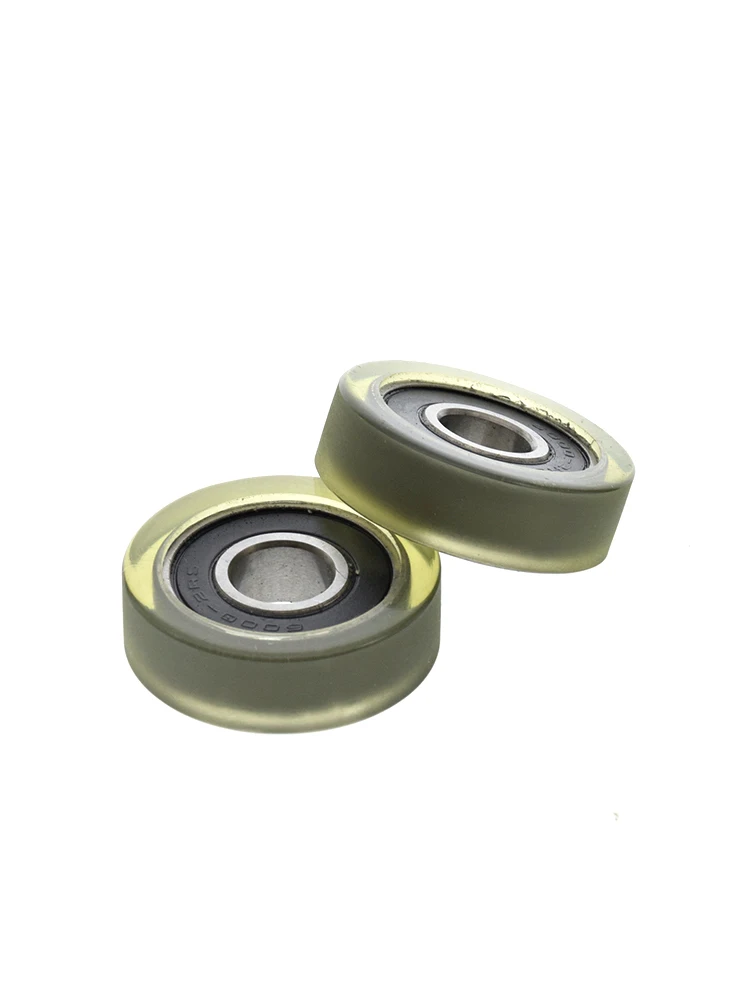 1Pc 10x32x10 bearing pulley wrapped with rubber wheel, flat rolling wheel, silent PU soft rubber conveyor belt conveyor