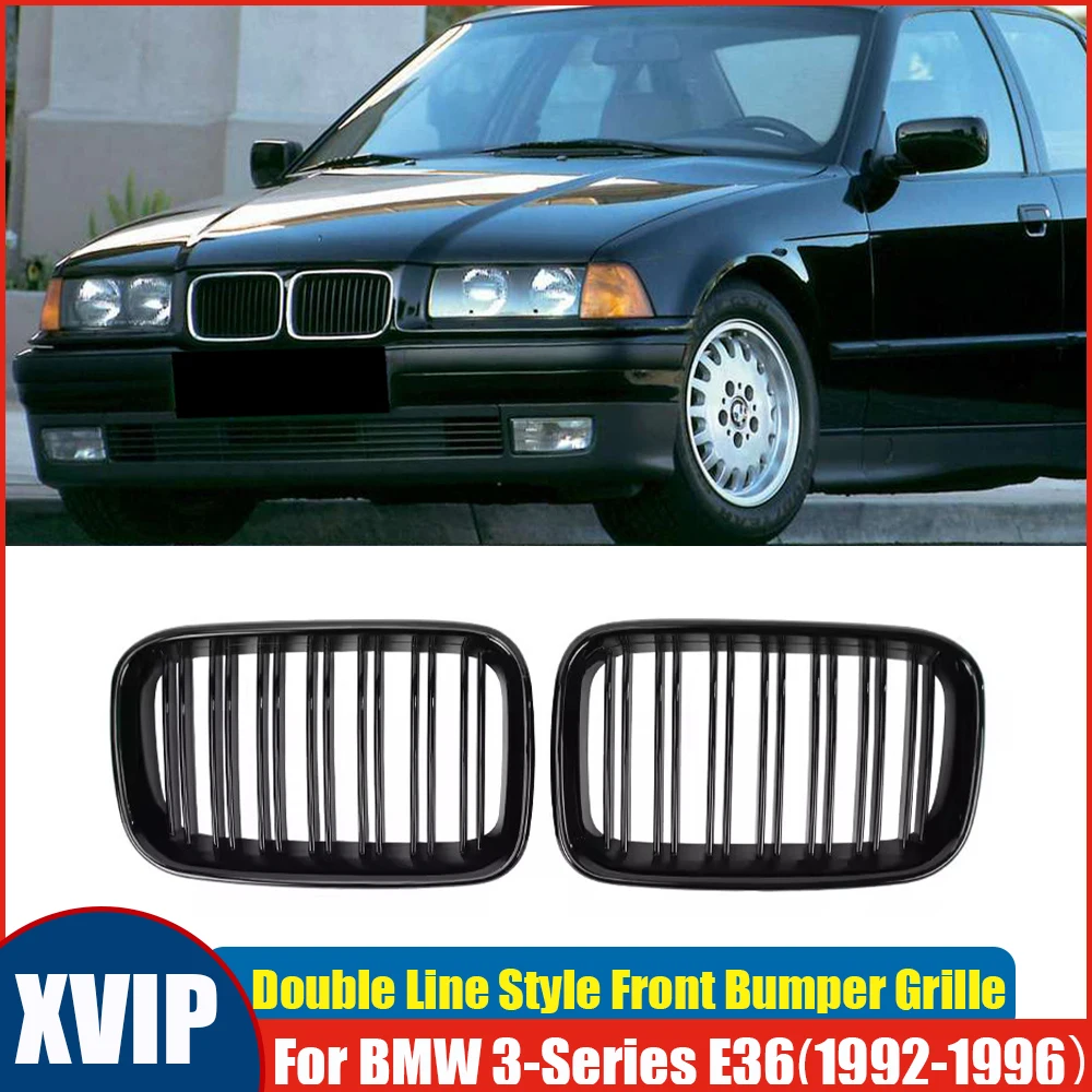 XVIP Gloss Black Radiator Grill Double Line Style Front Bumper Grille For BMW 3 Series E36 318i 325i M3 1992-1996 Racing Grill