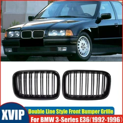 XVIP Gloss Black Radiator Grill Double Line Style Front Bumper Grille For BMW 3 Series E36 318i 325i M3 1992-1996 Racing Grill
