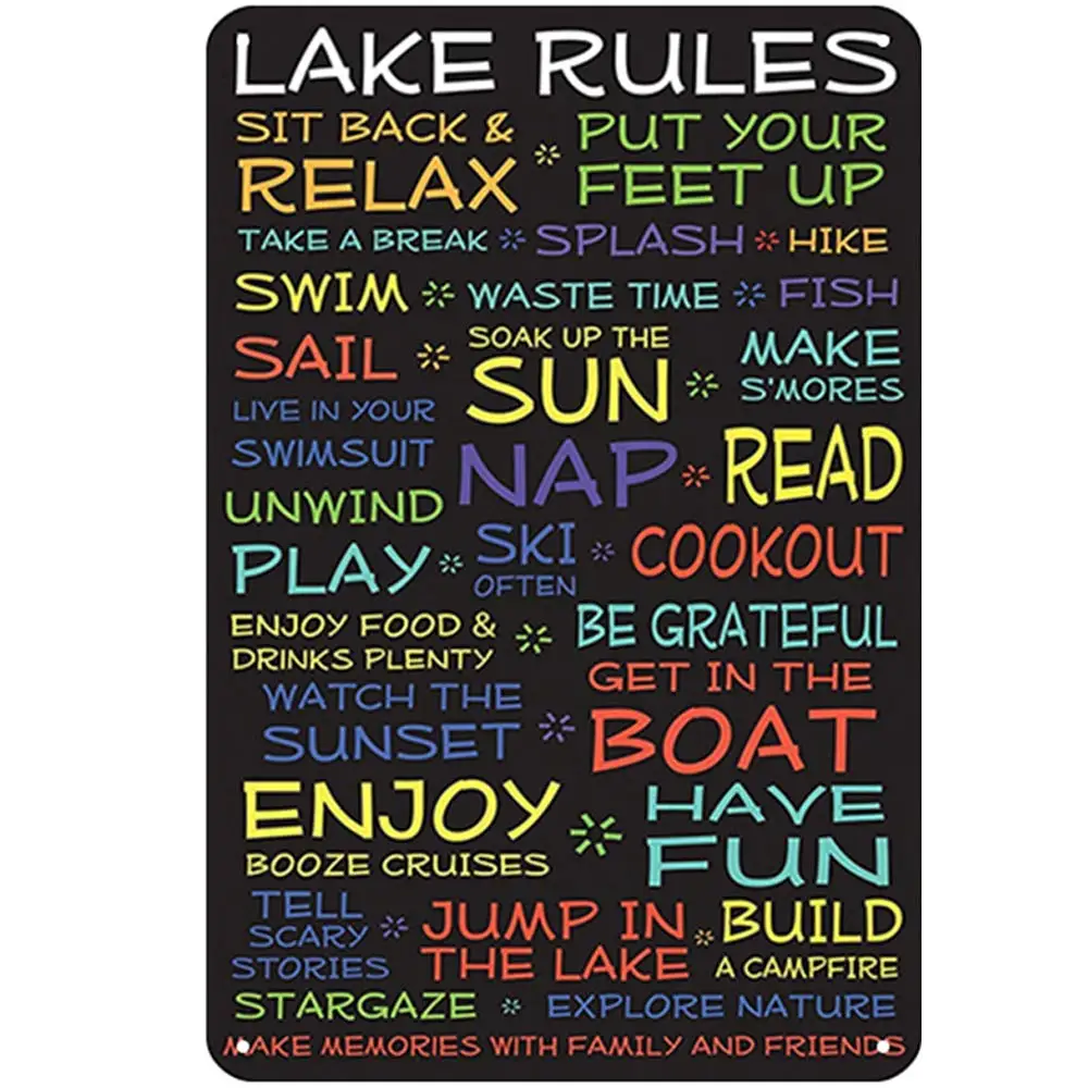 Retro Design Lake Rules Tin Metal Signs Wall Art | Thick Tinplate Print Poster Wall Decoration