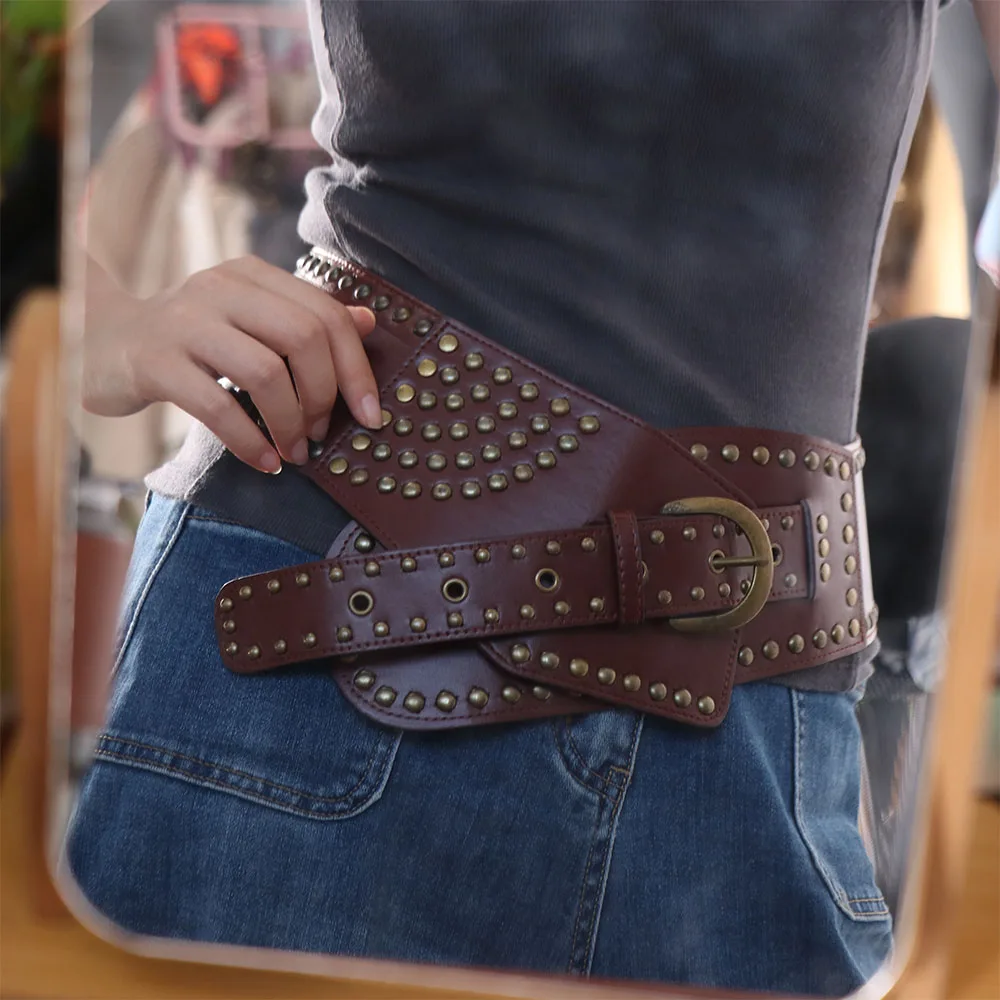 أزياء قابل للتعديل برشام معدني حزام بو الجلود التخسيس واسعة Cummerbunds حزام فاسق الخصر مشد فتاة #3