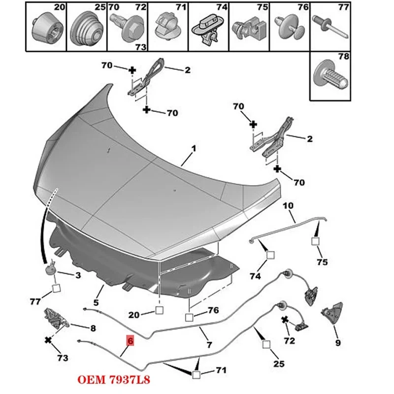 7937L8 Car Hood Manual Opening Controller Engine Cover Cable Manual Bonnet Control For Peugeot 307 CC SW Citroen C8 Accessories