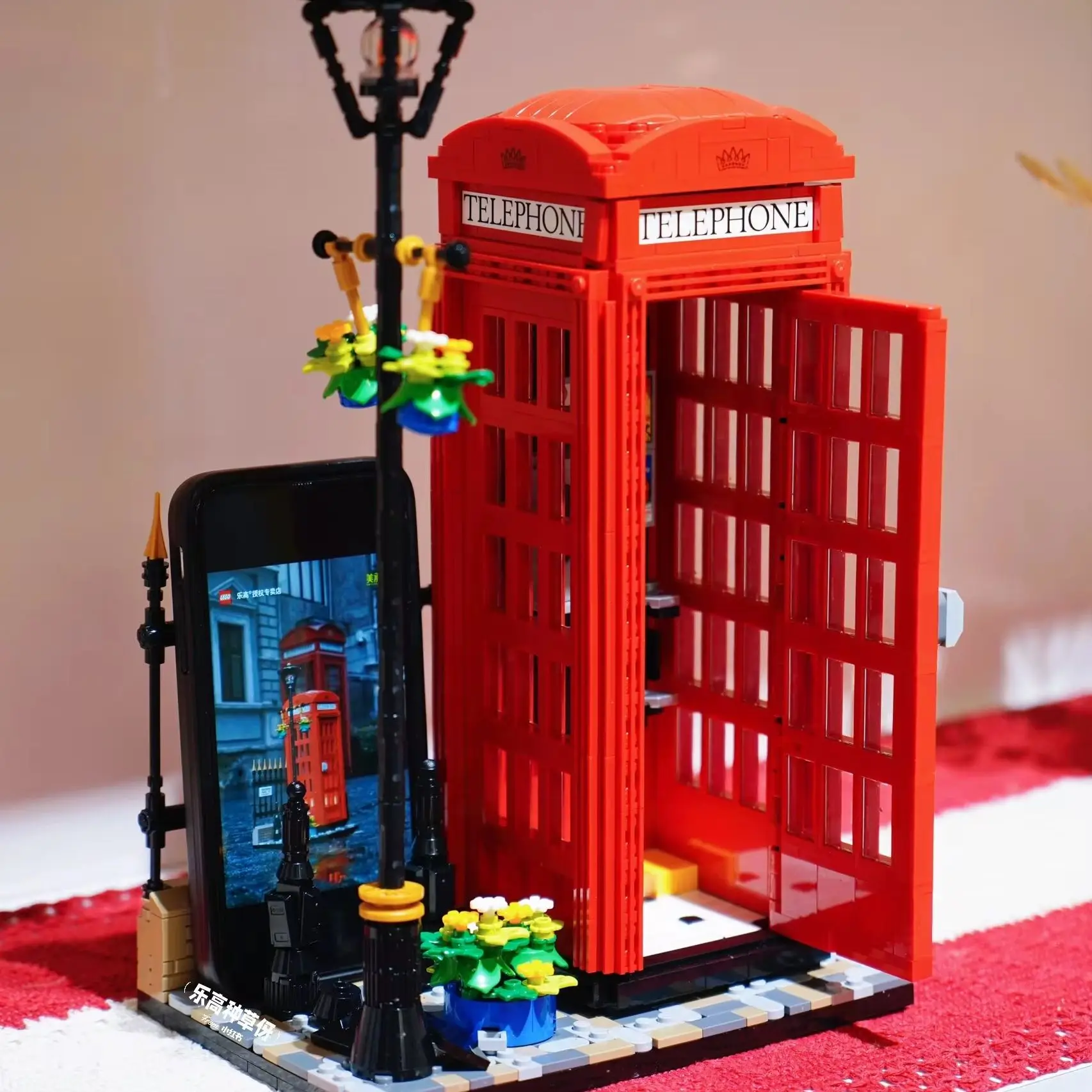 New 1460Pcs City Classic Red London Telephone Box Building Blocks Compatible 21347 landmark Bricks Toys for Kids Birthday Gifts