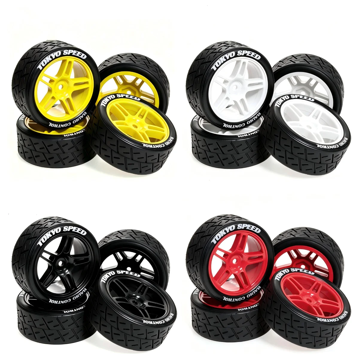 Neumáticos de rally RC 1/10 OD 65mm con ruedas de plástico hexagonales de 12mm compatibles con coches de carretera, drift y touring 1:10 1/12 Tamiya TT01 TT02 Traxxas