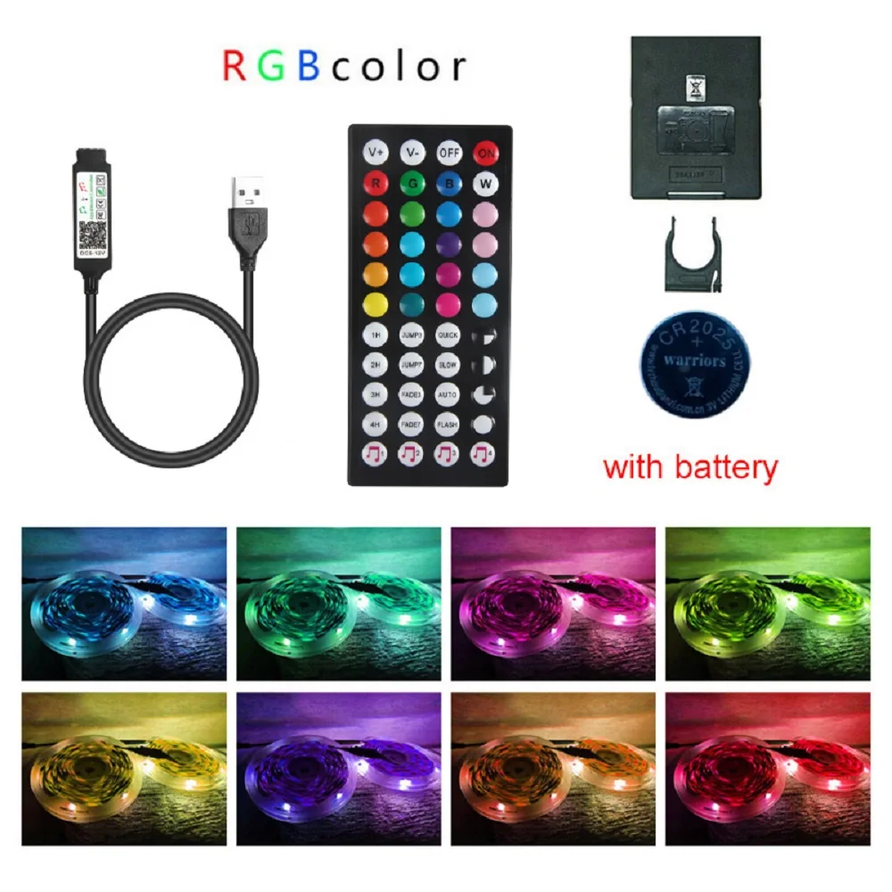 Tira de luces LED para decoración de habitación, nuevo Control USB Bluetooth de 44 teclas para cinta LED RGB Color 5050 para música, TV, PC,