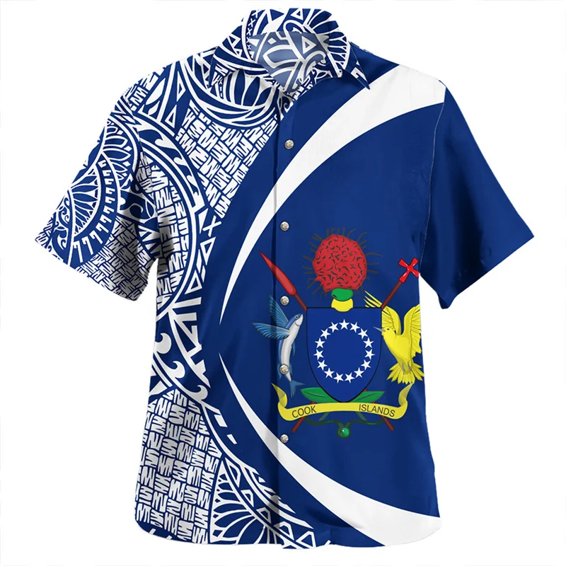 Summer Harajuku 3D Printing Cook Islands Flag Rugby Tribal Shirts Cook Coat Of Arm Emblem Graphic Short Shirts Men Fashion Tops