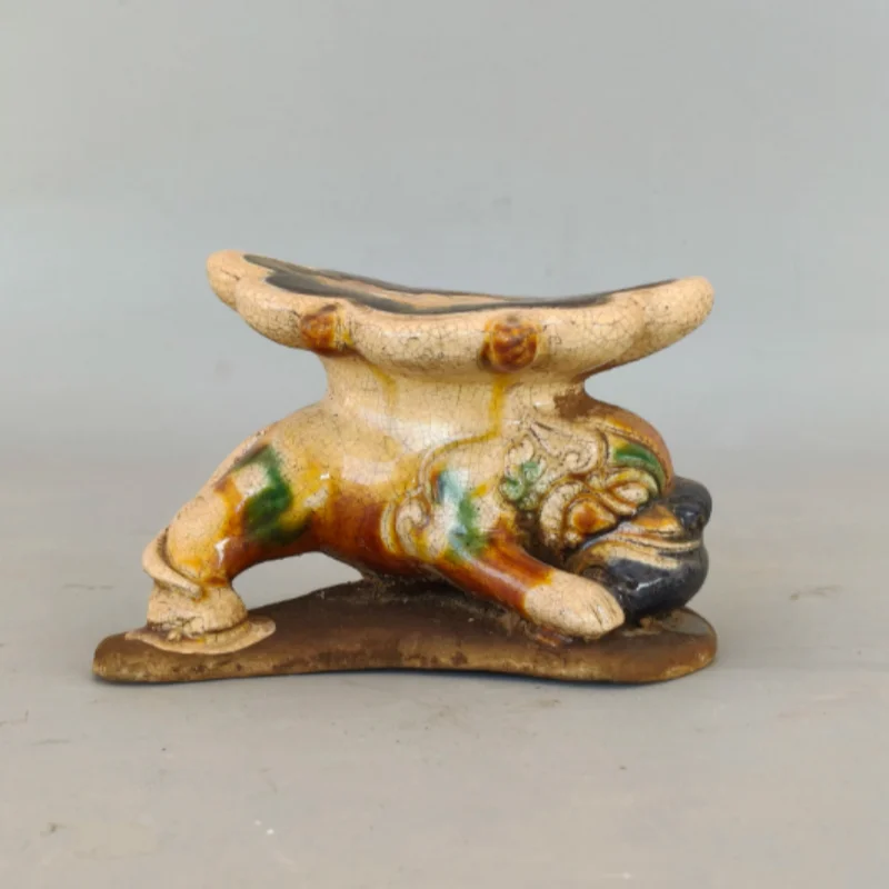 Tang Sancai Tiger Head Ceramic Pillow - Traditional Glazed Porcelain Bedding Rest, Classic Desktop Decor & Collectible