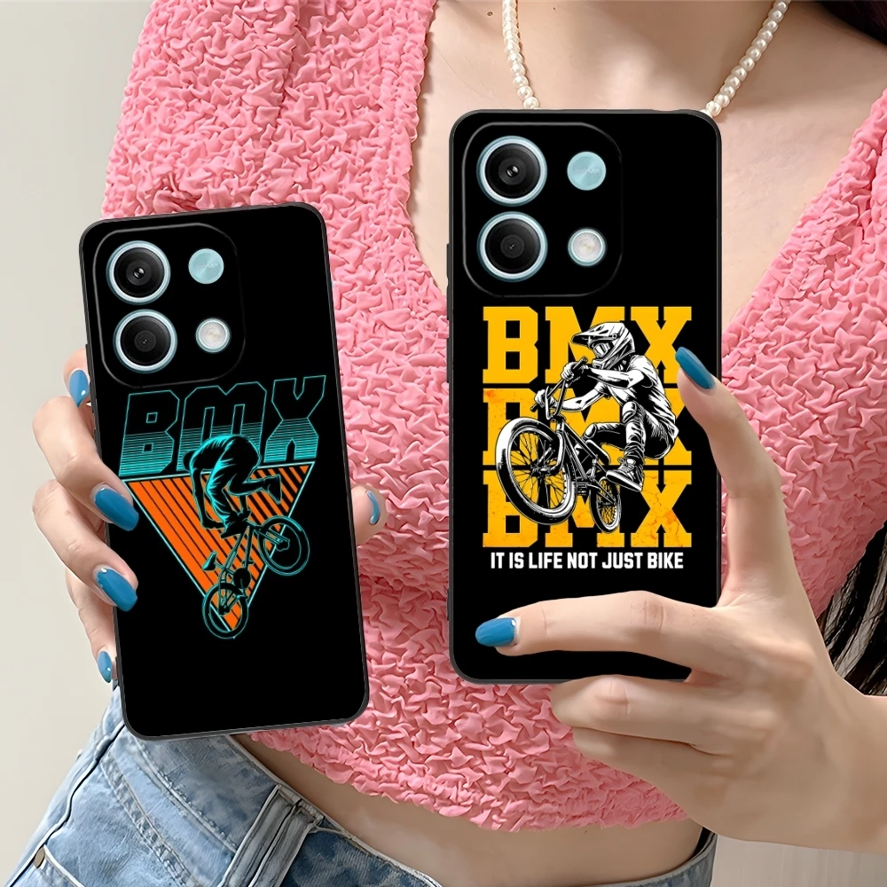 BMX MTB Bike Painting Mobile Cell Phone Case for Xiaomi Redmi Note 13 12 11 10 9 8 7 6 S A Pro Lite Plus 5G Black Cover Shell