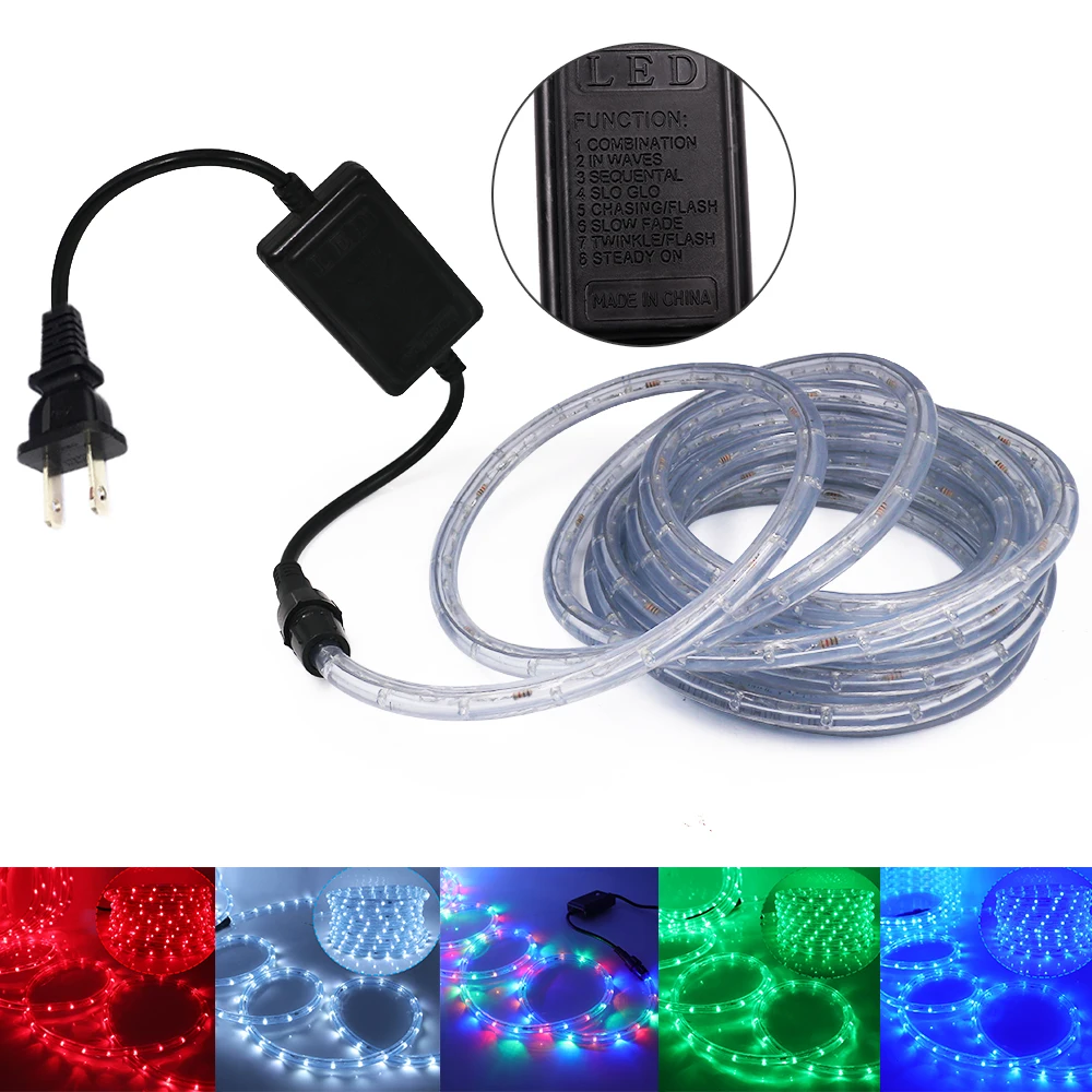 360 Round LED Strip Light Rainbow RGB Neon Tube Light Flexible LED Tape Rope 8 Mode Waterproof Stripe Lamp for Outdoor 220V 110V