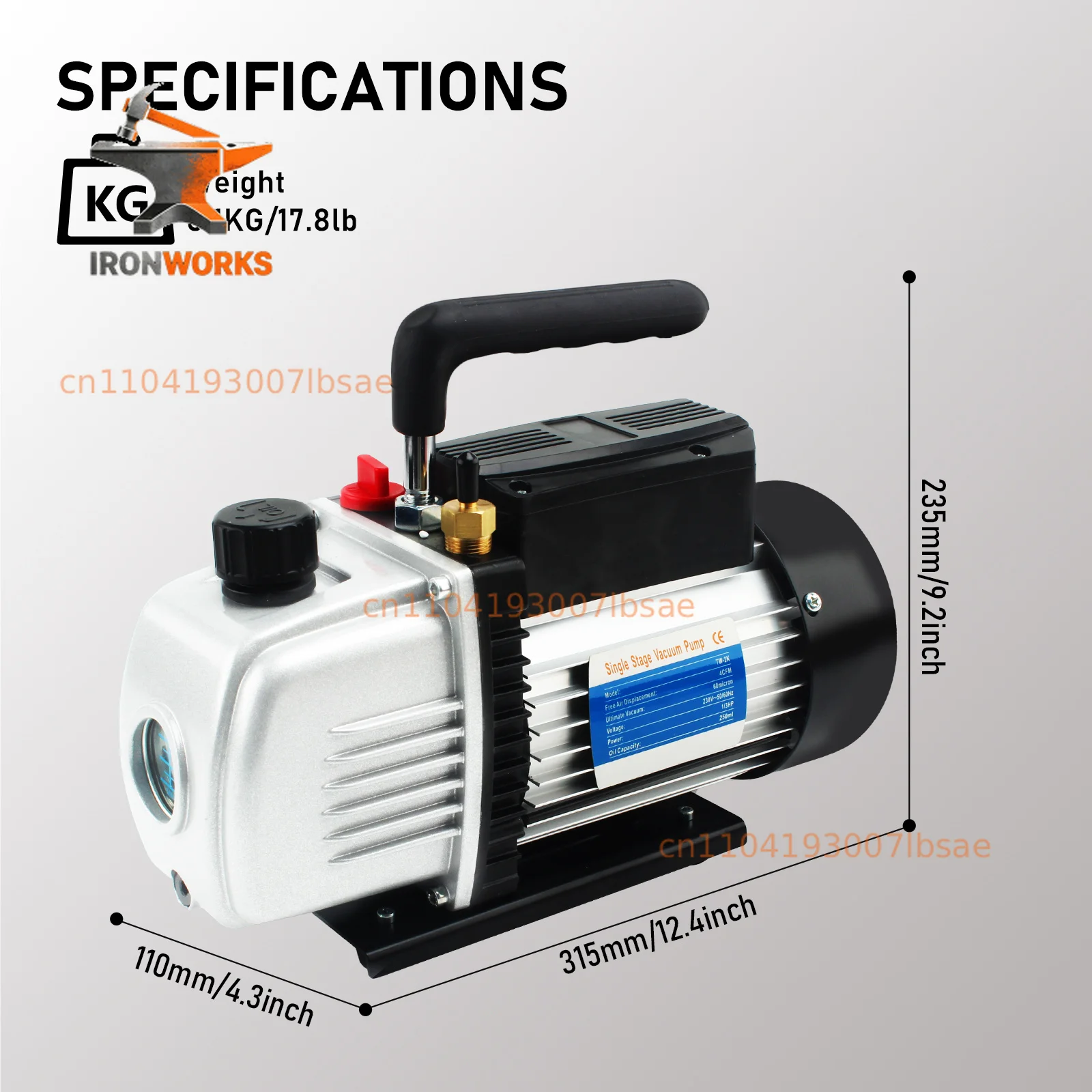 TW-2K Industrial Vacuum Pump - 4.8CFM High Airflow, 60Pa Ultimate Vacuum, Dual Voltage 110V/230V