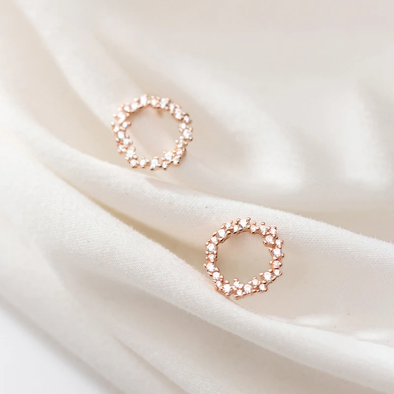 Modian Wedding Engagement Statement Jewelry for Women 925 Sterling Silver Shiny Zircon Geometric Round Stud Earrings Jewelry