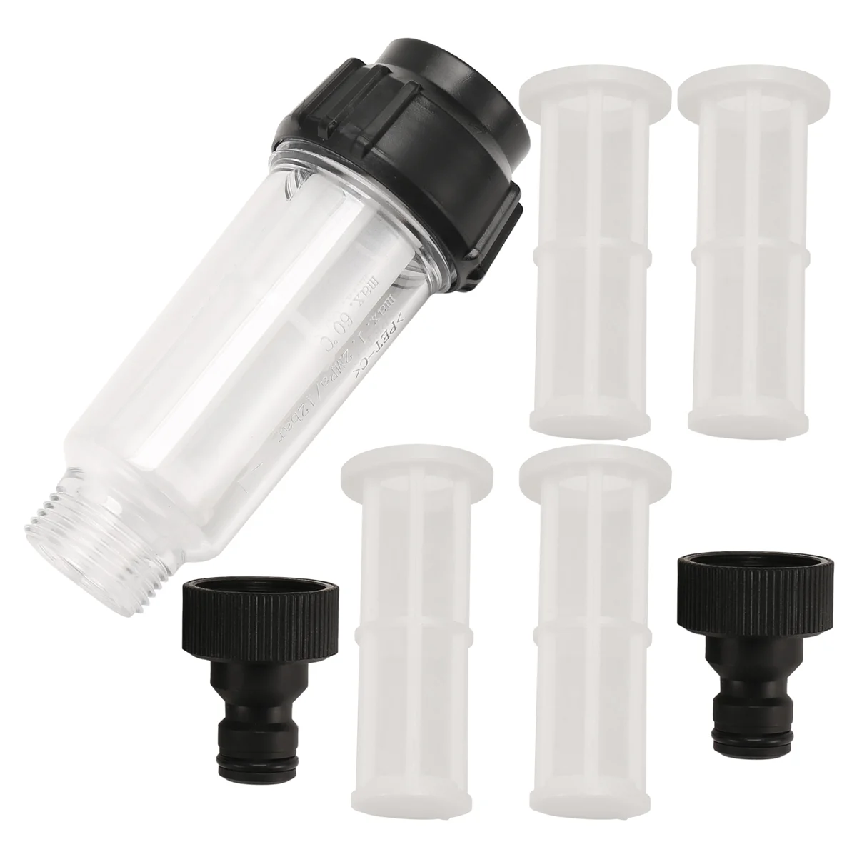 AB53 Water Filter Garden Hose, 3/4 Inch Water Pre-Filter Water Filter Set with 5 Filter Inserts + 2 Quick Adapters