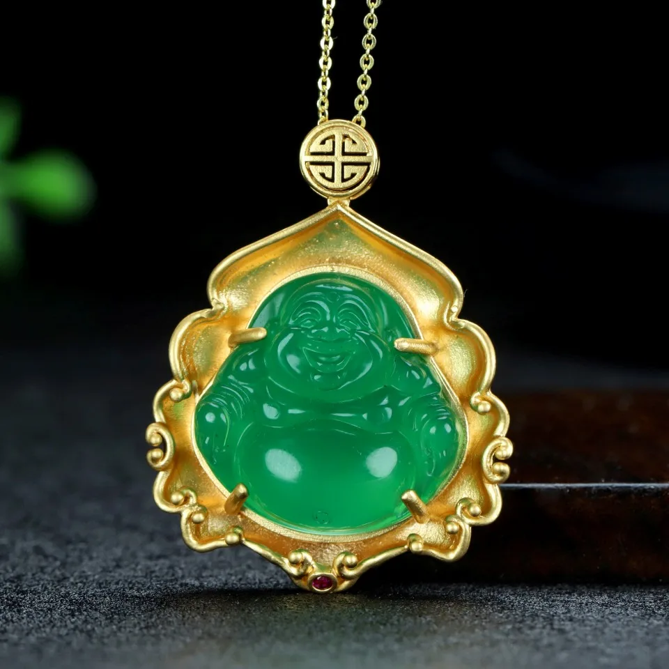 

The latest trend of ancient gold-plated natural chalcedony exquisite pendant jade pendant necklace pendant