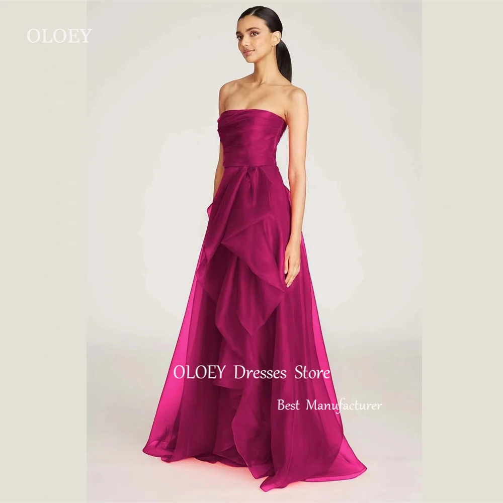 OLOEY-vestidos de noite roxos para mulheres, babados sem alças, vestidos longos de organza, vestido de festa formal para baile